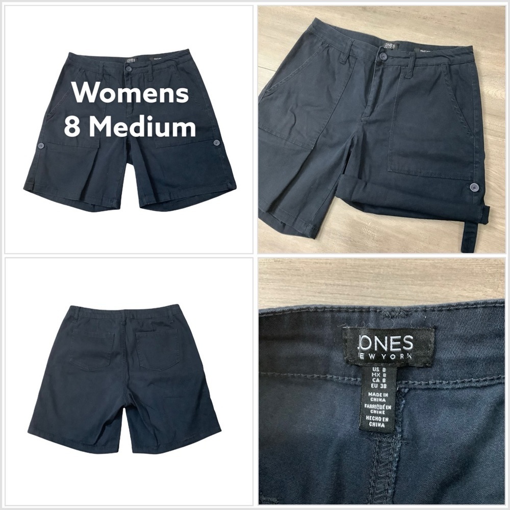 Jones New York 8 M Medium Chino Khakis Shorts Bermuda Navy Rolled Stretch NWOT